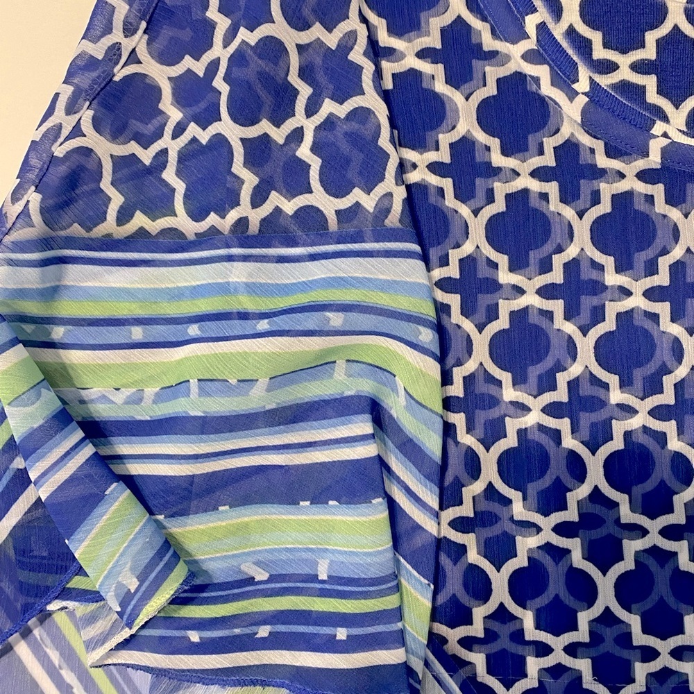 Live & Let Live‎ Lattice Print Tank with Sheer Poncho Summer Resort Wear Size L - Picture 8 of 12